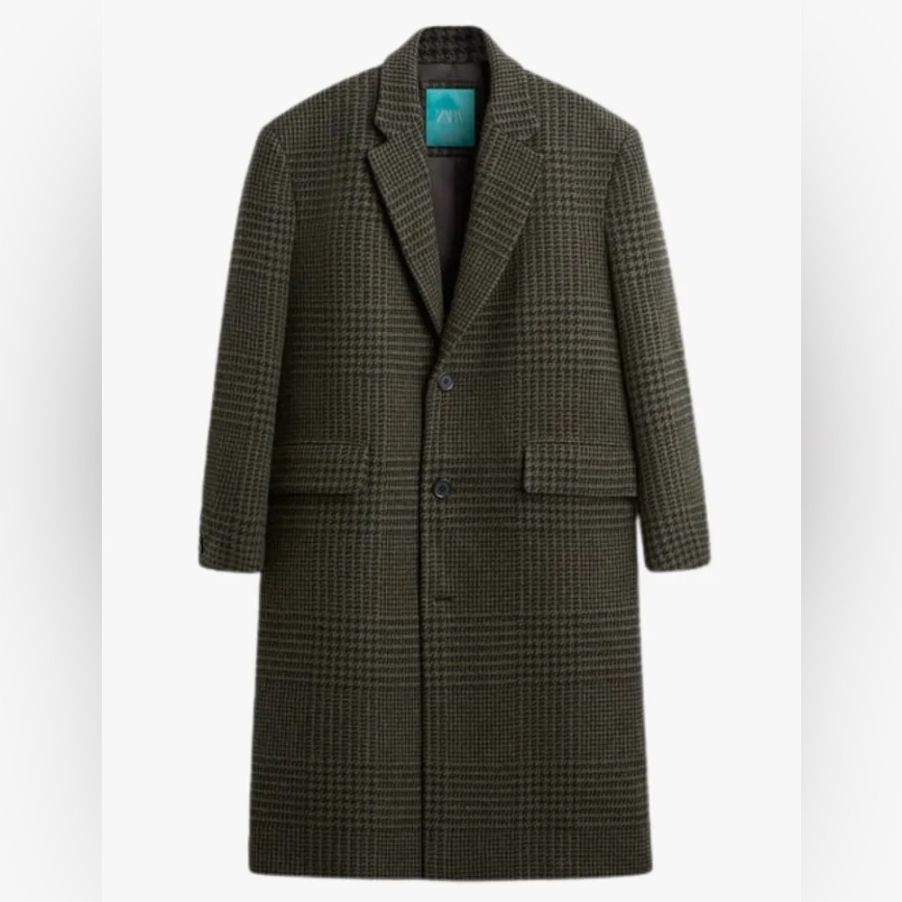 NWT Zara x Harry Lambert Check Coat Oversized Dark Brown Green Mens Size L
